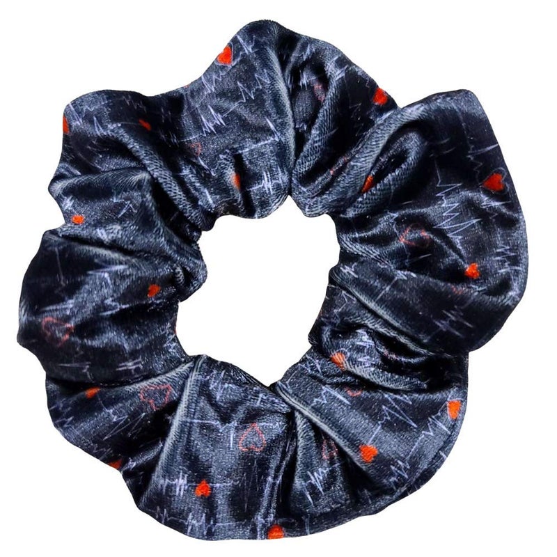 Infinity Collection Nurse Hair Scrunchie â€“ Heartbeat Pattern Premium Velvet Elastic Hair Tie for Women, Nurses, Medical Students â€“ Cute Ponytail Holder for Work, Gifts, and Daily Wear - Image 1